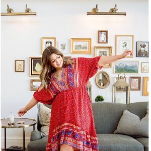 Umgee Boho Summer Red Floral Midi Dress Plus Size NWT